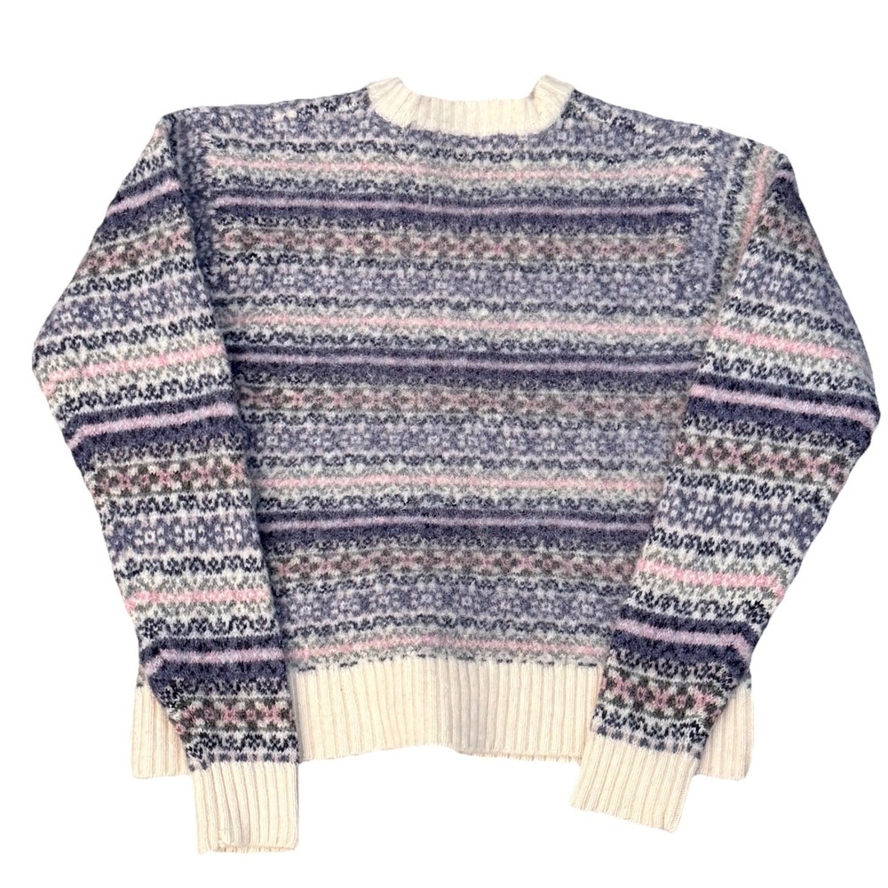 Newton Trading Co 100% Wool Shetland L  North Isle Sweater Pink Blue Warm Top